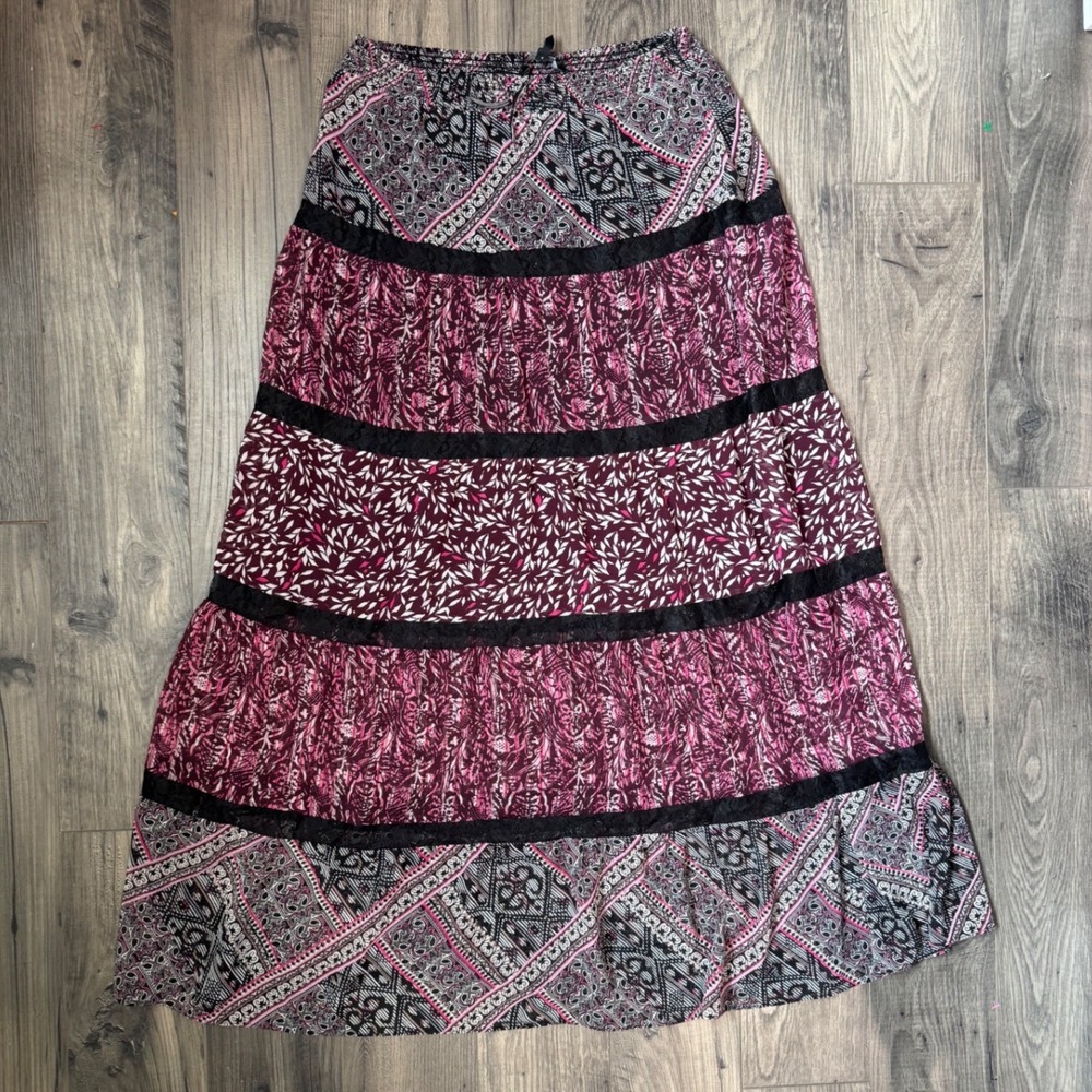 House of Black & White Maxi Skirt Women's Size Small Tiered Bohemian